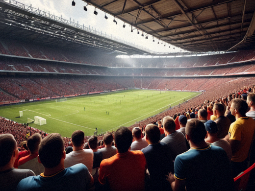 足球场看台上球迷观赛的热烈场景